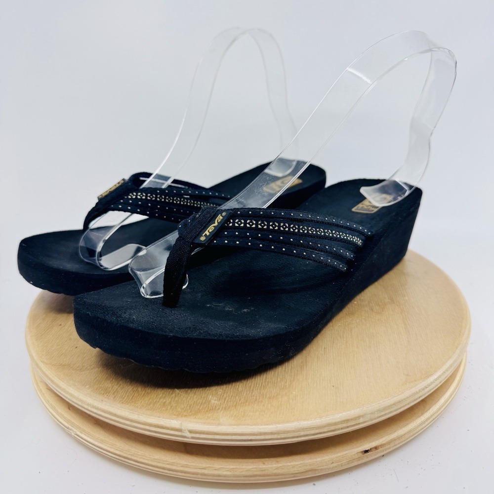 Teva Mush Mandalyn Wedge Flip Flops Womens 9 Black Comfort Thong Sandals h Shoes